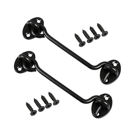 Sumbirg 2 Pcs Cabin Hooks Gate Hook Lock Hook and Eye Latch Stainless Steel Heavy Duty Gate Latch for Door,Window,Garage(Black)