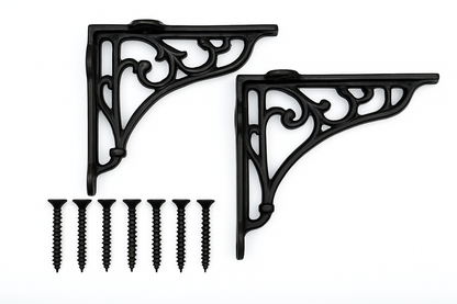 Pair of Victorian Scroll Shelf Brackets 4x4 Inch Antique Black | HOME DECORATION