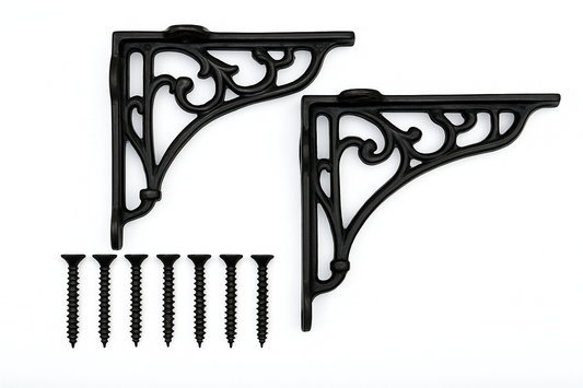 Pair of Victorian Scroll Shelf Brackets 4x4 Inch Antique Black | HOME DECORATION