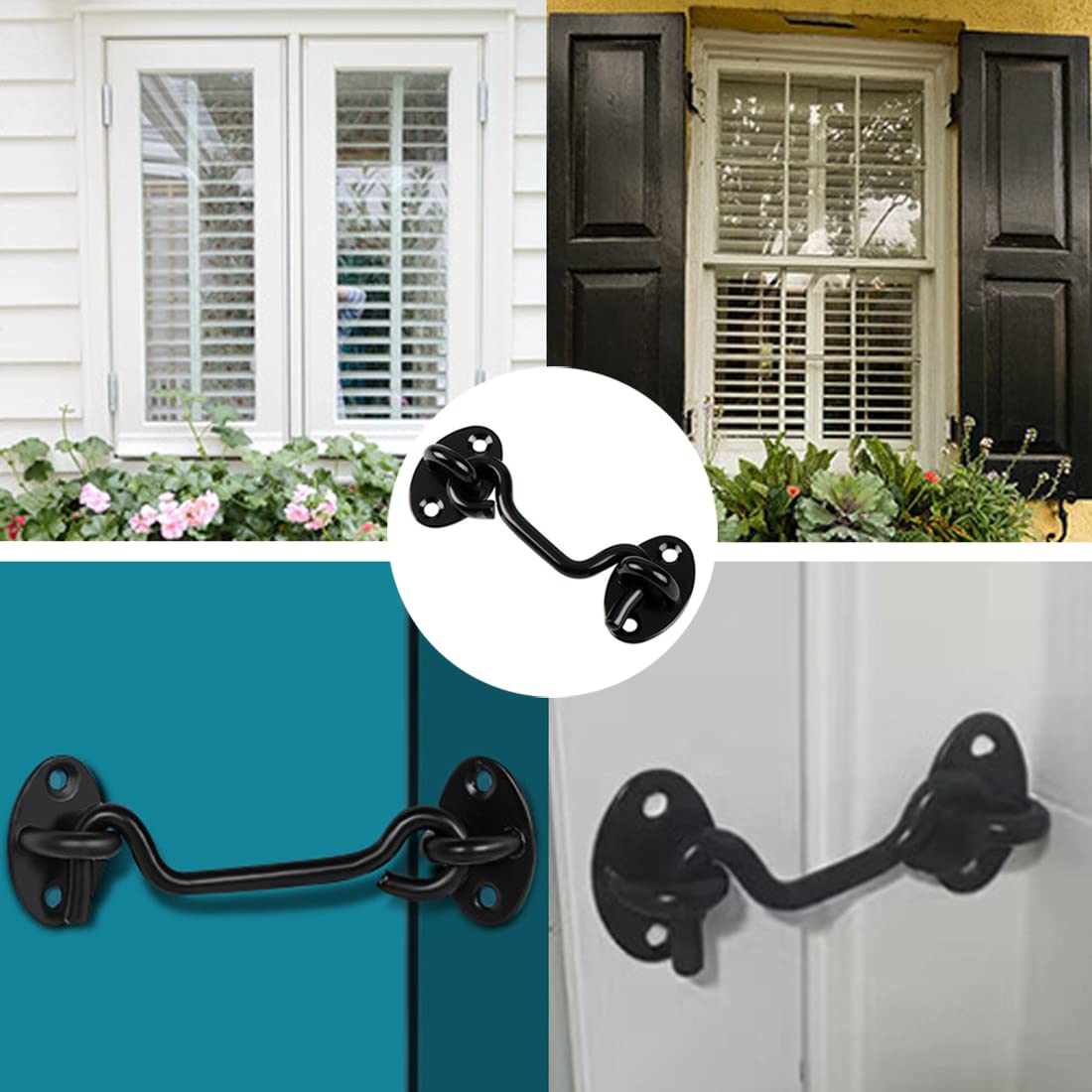 Sumbirg 2 Pcs Cabin Hooks Gate Hook Lock Hook and Eye Latch Stainless Steel Heavy Duty Gate Latch for Door,Window,Garage(Black)
