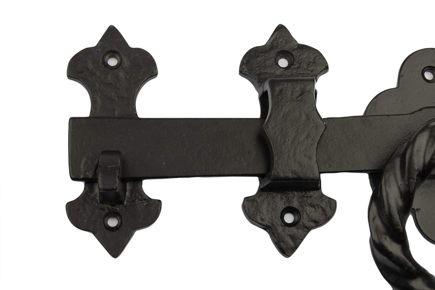 Antique Black Twisted Ring Latch 8'' - High Quality Cast Iron Supplied with Screws