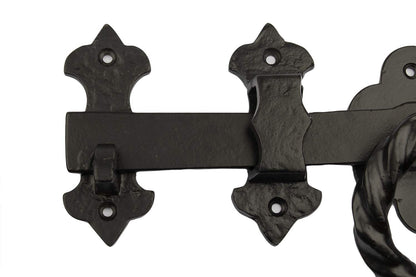 Antique Black Twisted Ring Latch 8'' - High Quality Cast Iron Supplied with Screws