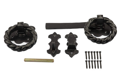 Antique Black Twisted Ring Latch 8'' - High Quality Cast Iron Supplied with Screws