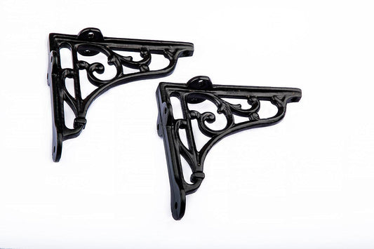 Pair of Victorian Scroll Shelf Brackets 4x4 Inch Antique Black | HOME DECORATION