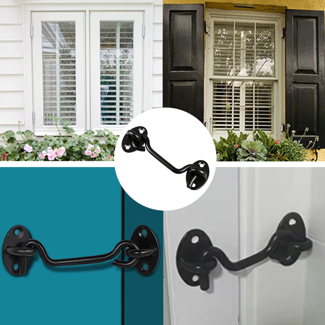 Sumbirg 2 Pcs Cabin Hooks Gate Hook Lock Hook and Eye Latch Stainless Steel Heavy Duty Gate Latch for Door,Window,Garage(Black)