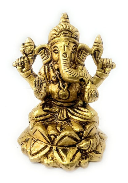 B&M| Antique Brass Ganpati Statue - Handcrafted Indian Hindu God Ideol | 8cm