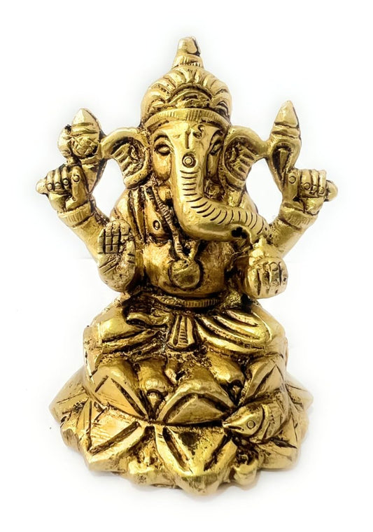 B&M| Antique Brass Ganpati Statue - Handcrafted Indian Hindu God Ideol | 8cm