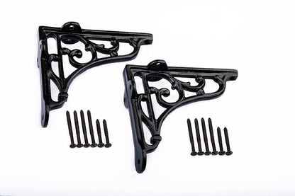 Pair of Victorian Scroll Shelf Brackets 4x4 Inch Antique Black | Home Decoration