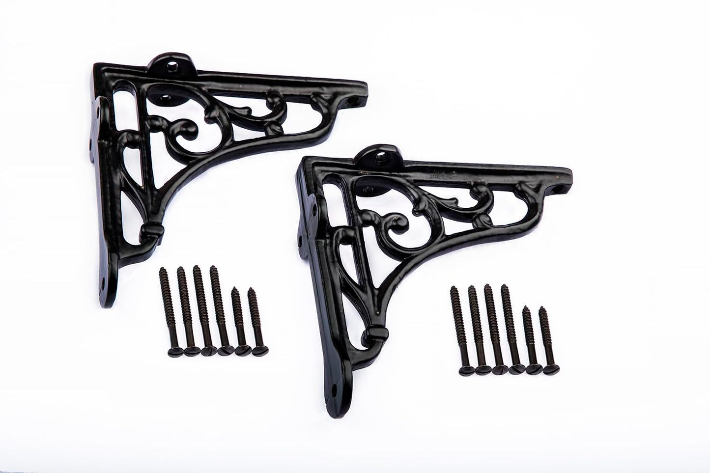 Classic Victorian Scroll Shelf Brackets - Pair in Antique Black 7x7.5''
