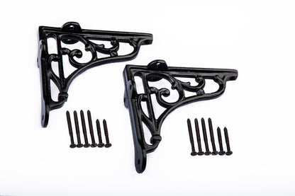 Classic Victorian Scroll Shelf Brackets - Pair in Antique Black 7x7.5''