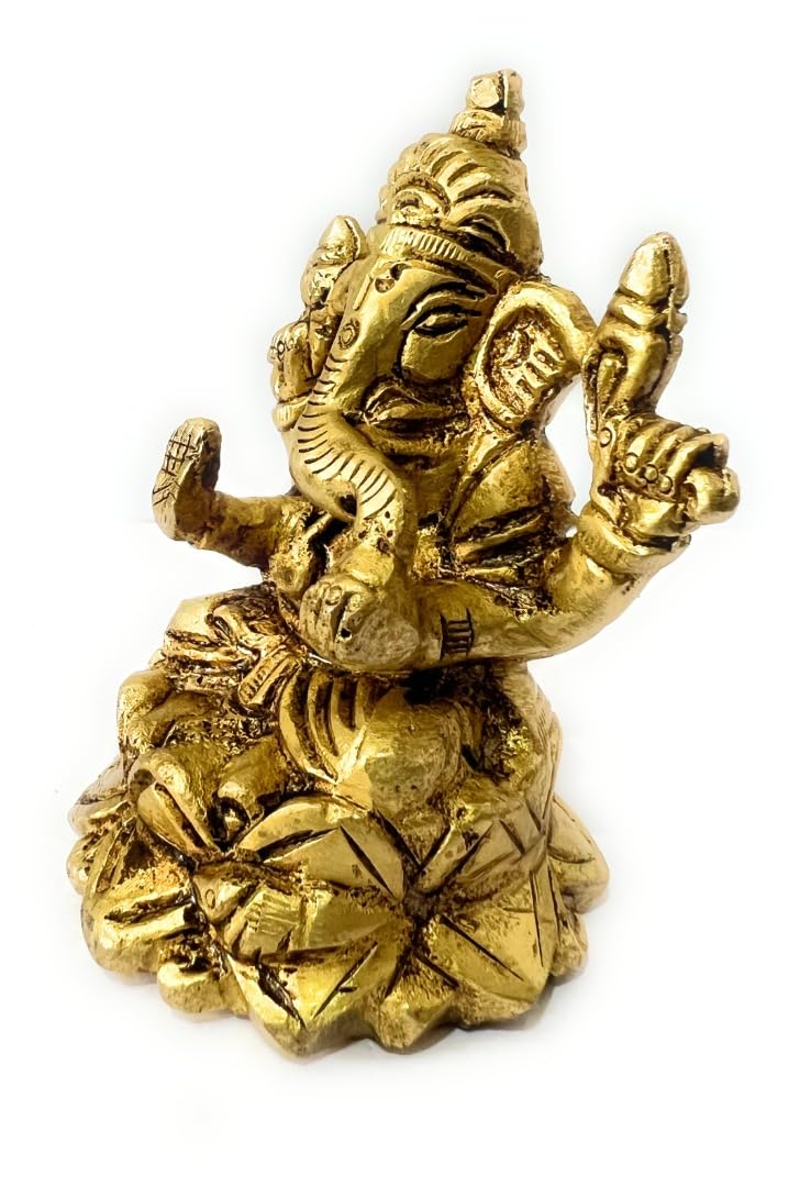 B&M| Antique Brass Ganpati Statue - Handcrafted Indian Hindu God Ideol | 8cm