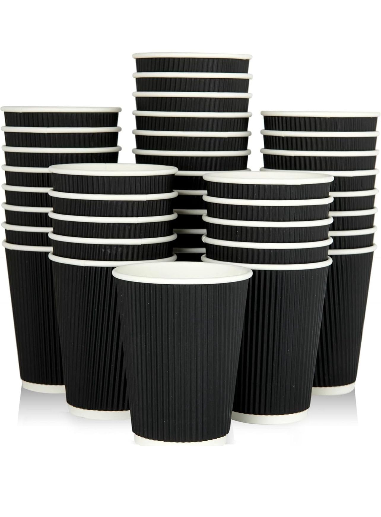 500 x Black 8 Ounce Ripple 3 Ply Disposable Insulated Paper Cups For Tea Coffee Cappuccino Hot Drinks