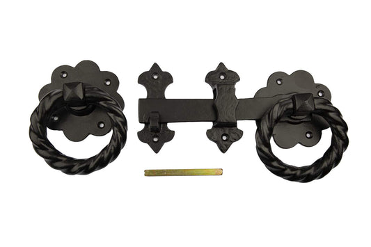 Antique Black Twisted Ring Latch 8'' - High Quality Cast Iron Supplied with Screws