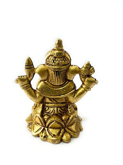 B&M| Antique Brass Ganpati Statue - Handcrafted Indian Hindu God Ideol | 8cm