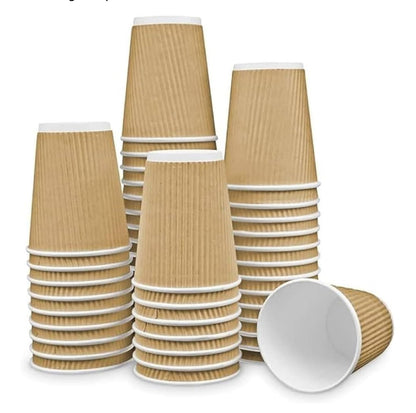 M25 Packs - 500 x Kraft 12oz Ripple Cups - 3 Ply Insulated Paper Cups - Disposable Paper Hot Coffee Tea Drinking Cups ( NO Lids )