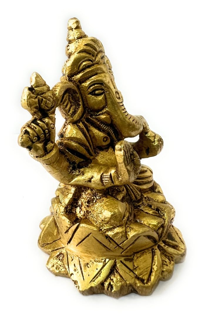 B&M| Antique Brass Ganpati Statue - Handcrafted Indian Hindu God Ideol | 8cm