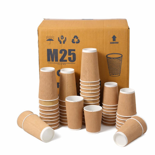 M25 Packs - 500 x Kraft 12oz Ripple Cups - 3 Ply Insulated Paper Cups - Disposable Paper Hot Coffee Tea Drinking Cups ( NO Lids )
