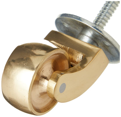 B&M | Brass Castor Caster Wheel, Screw In Type - Polished Solid Brass, 30mm Wheel