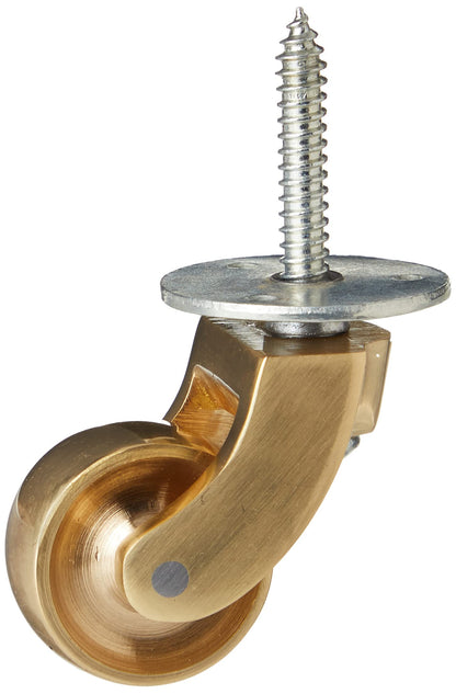 B&M | Brass Castor Caster Wheel, Screw In Type - Polished Solid Brass, 30mm Wheel