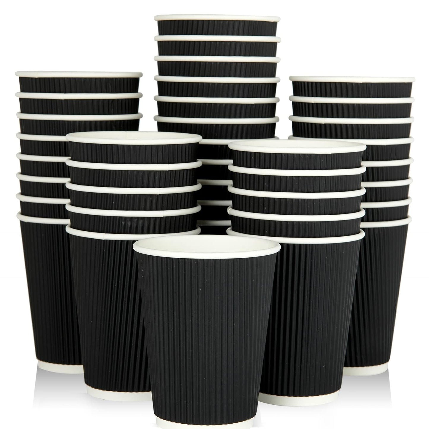 M25 Packs - 500 x Black 12oz Ripple Cups - 3 Ply Insulated Paper Cups - Disposable Hot Coffee Tea Drinking Cups