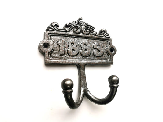 B&M - Hand Forged Cast Iron 1883 Antique Coat Hook - Double Hook Excellent Finish