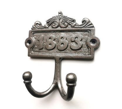 B&M - Hand Forged Cast Iron 1883 Antique Coat Hook - Double Hook Excellent Finish