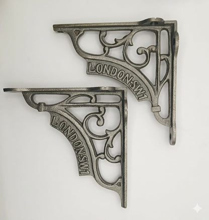 Wonderful Antique Iron 5x5'' Wall Shelf Brackets from a London SW1 (1Pair) - Cast Iron