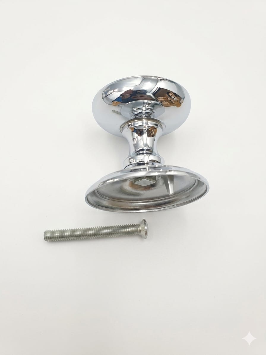 85MM - Solid Brass Heavy Victorian Centre Door Knob - Chrome Polished - Fixed