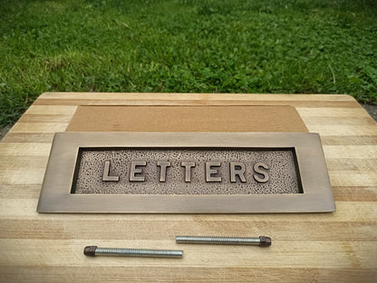 Antique Brass Letter Plate 10 x 3 inches - LETTERS Embossed on Solid Brass supplied with fixing bolts