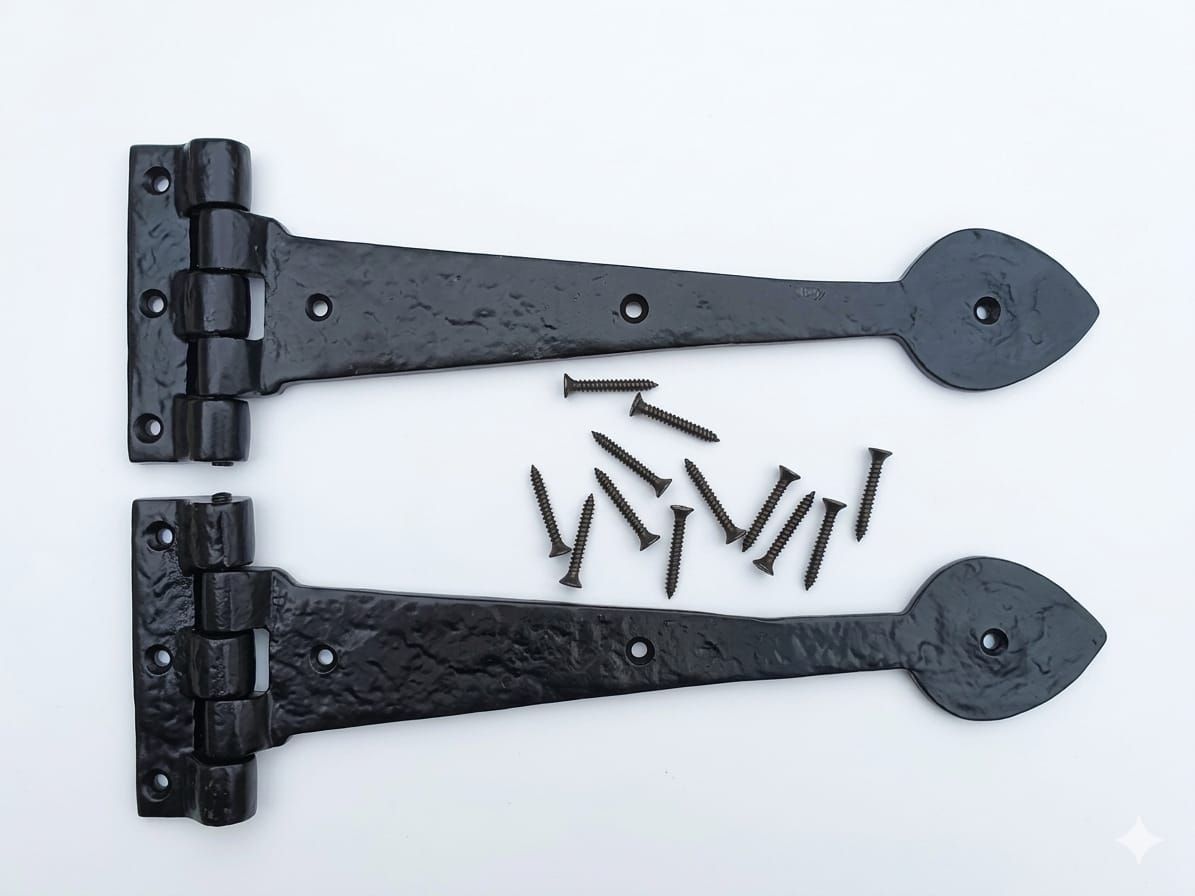 B&M - 15'' Spear End Door Tee Hinges in Black Cast Iron (Pair)