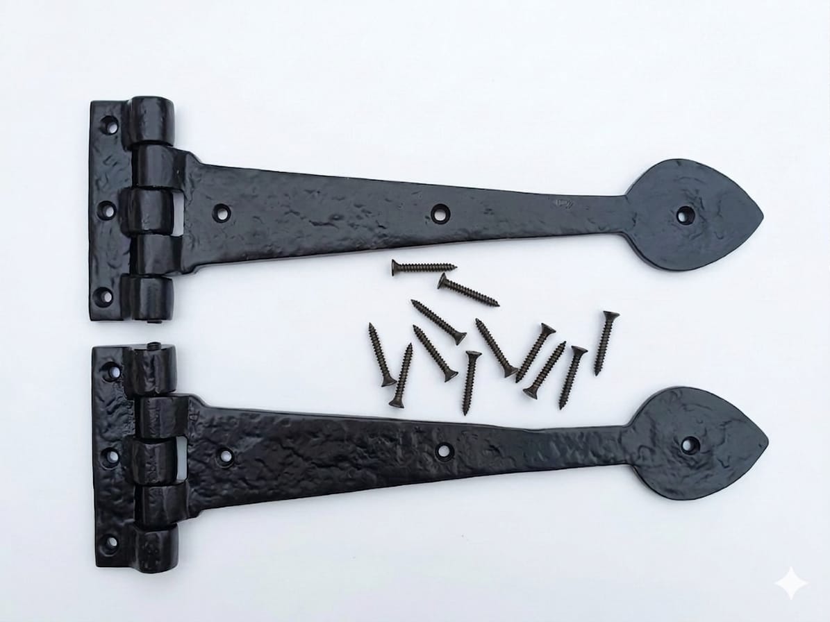 B&M - 12'' Spear End Door Tee Hinges in Black Cast Iron (Pair)