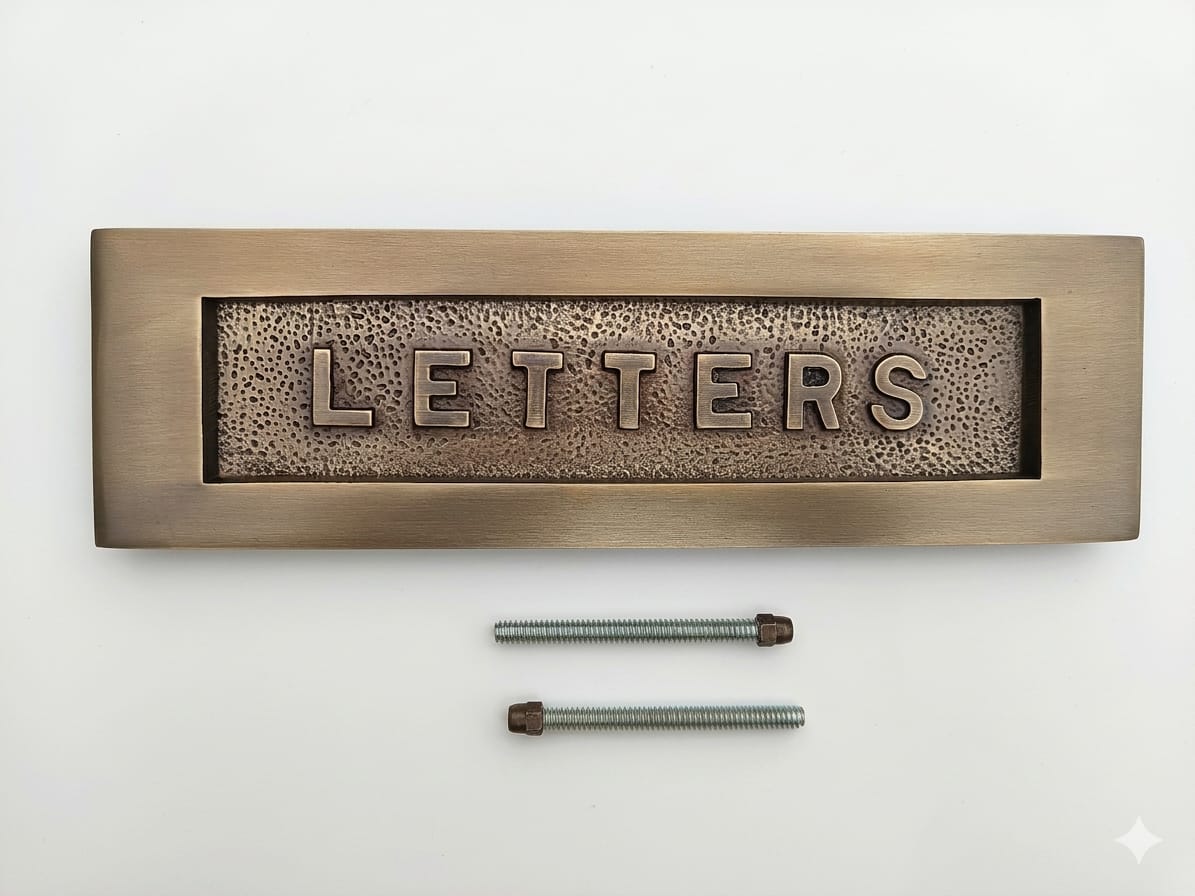 Antique Brass Letter Plate 10 x 3 inches - LETTERS Embossed on Solid Brass supplied with fixing bolts