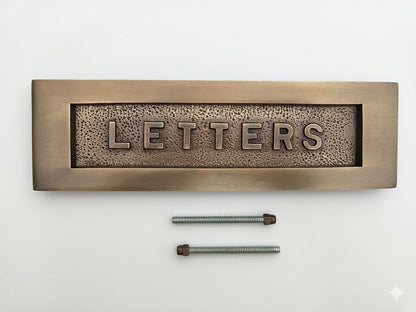 Antique Brass Letter Plate 10 x 3 inches - LETTERS Embossed on Solid Brass supplied with fixing bolts