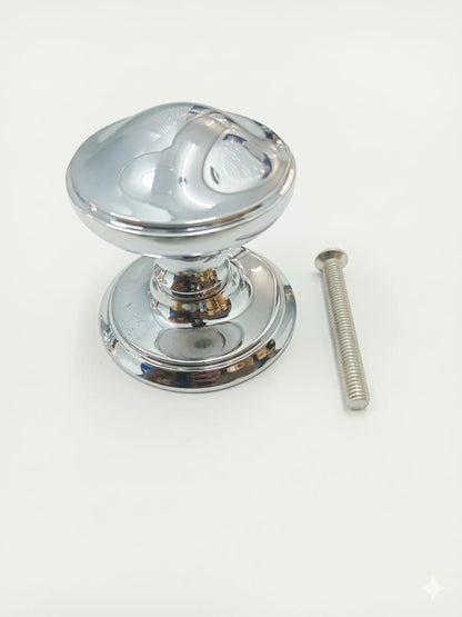 85MM - Solid Brass Heavy Victorian Centre Door Knob - Chrome Polished - Fixed