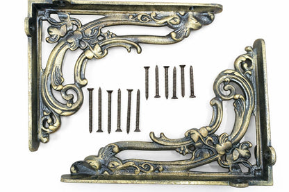 Victorian Shelf Brackets | Antique Solid Iron, 150x200mm, Rustic Home Décor