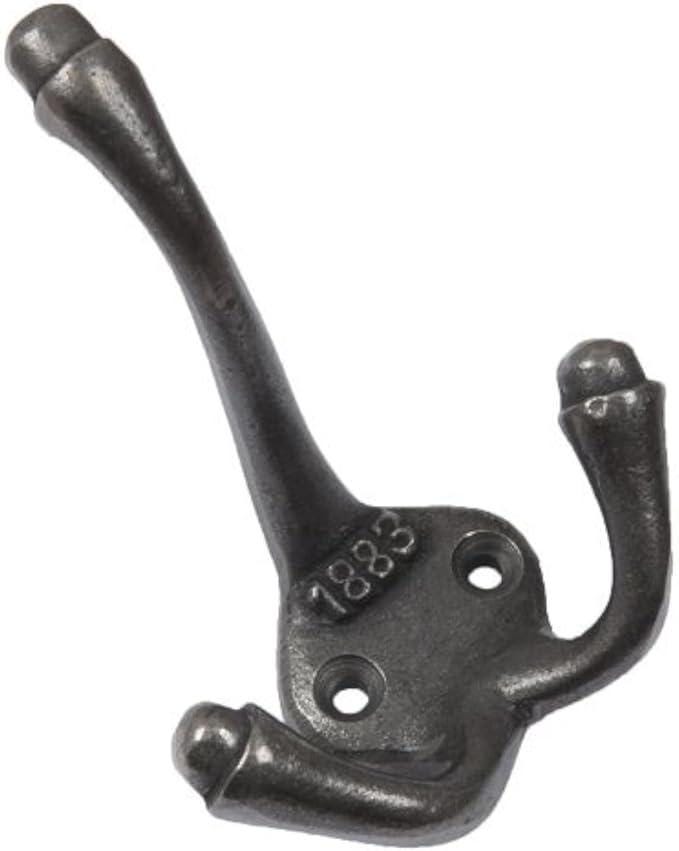 5 X Hand Forged Cast Iron 1883 Antique Coat Hook Triple Coat Hooks With A Pair Of Matching Woodscrews