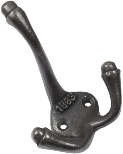 5 X Hand Forged Cast Iron 1883 Antique Coat Hook Triple Coat Hooks With A Pair Of Matching Woodscrews