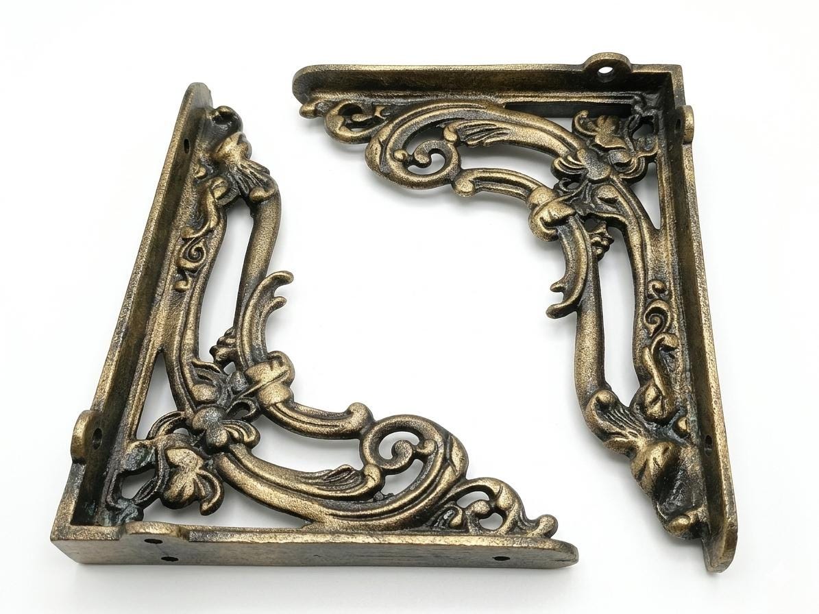 Victorian Shelf Brackets | Antique Solid Iron, 150x200mm, Rustic Home Décor