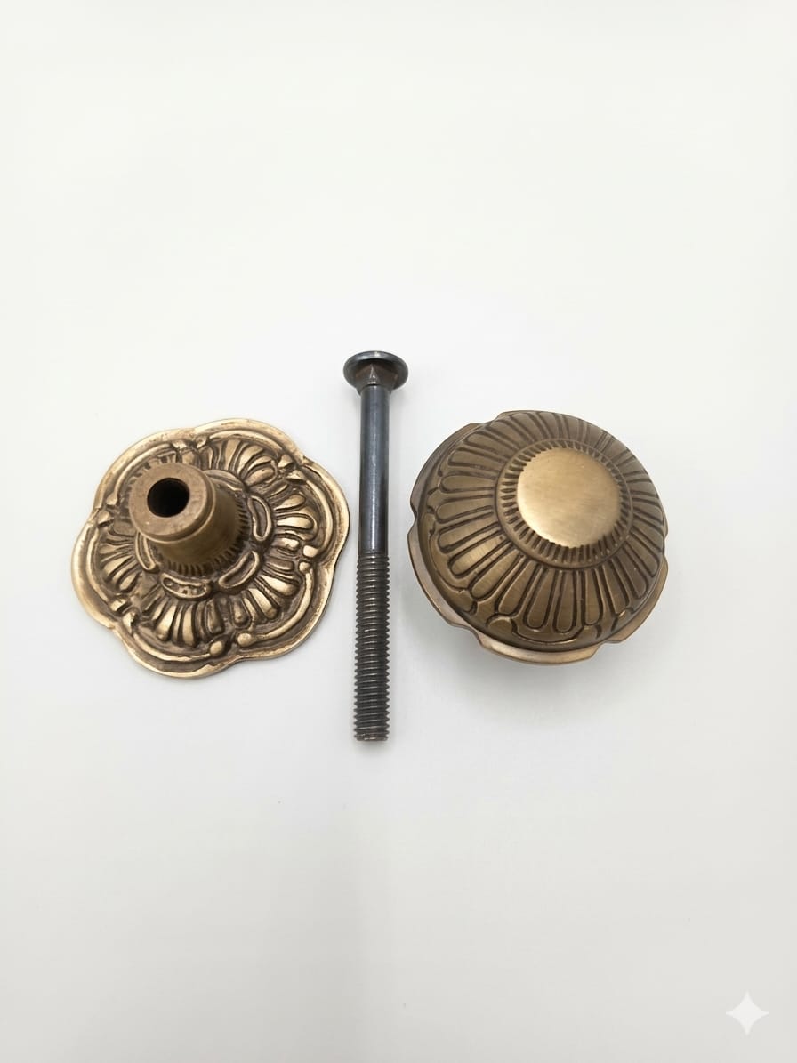 Solid Brass Decorative Centre Door Knob - Antique Brass Finish
