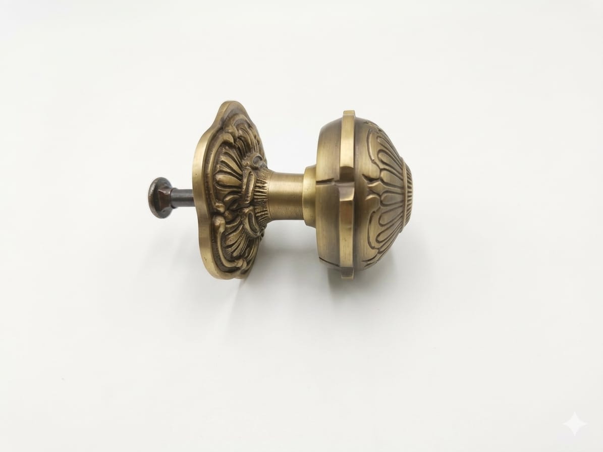 Solid Brass Decorative Centre Door Knob - Antique Brass Finish