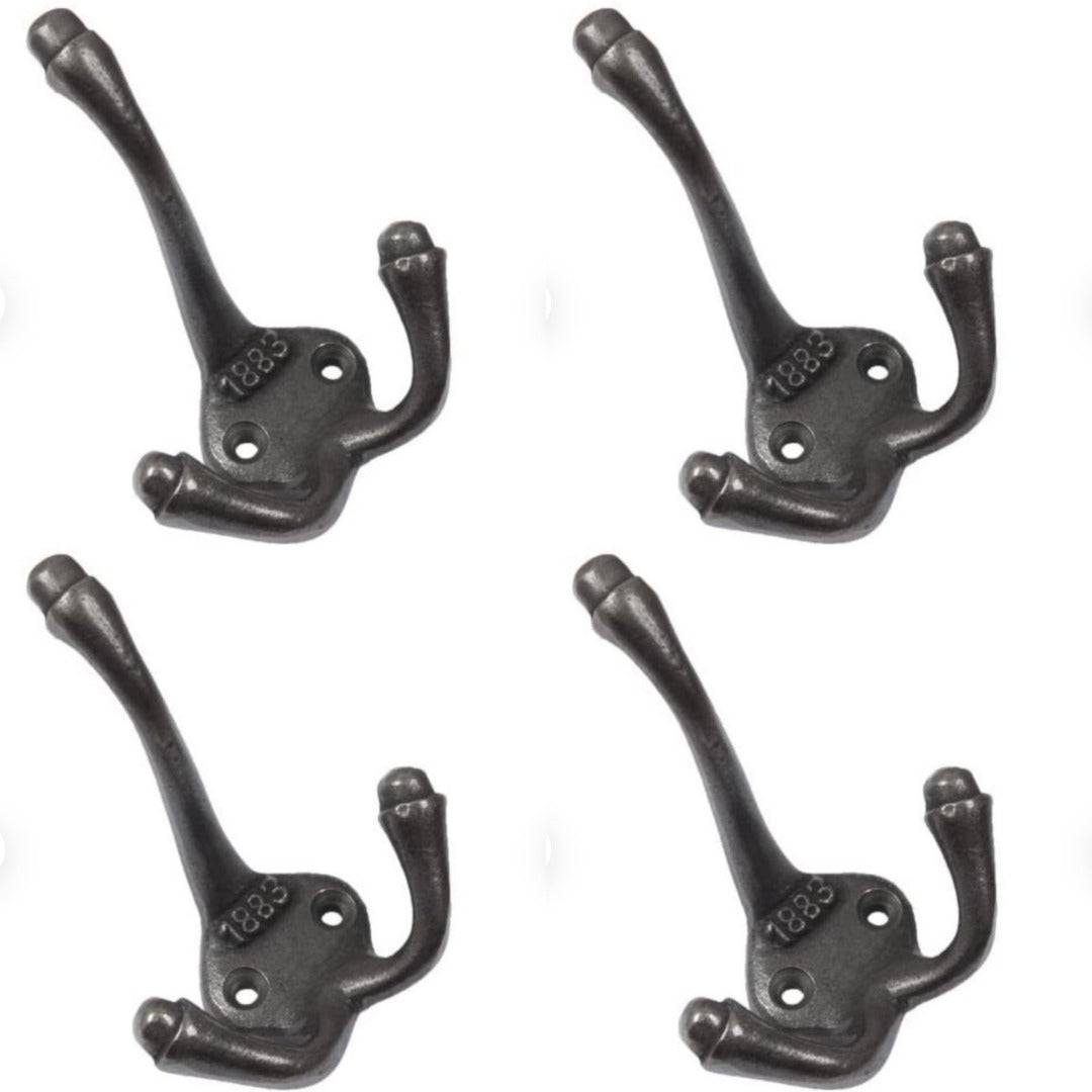 Cast Iron 1883 Antique Triple coat hook with a pair of matching woodscrews (Pack of 4)