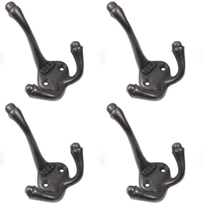 Cast Iron 1883 Antique Triple coat hook with a pair of matching woodscrews (Pack of 4)