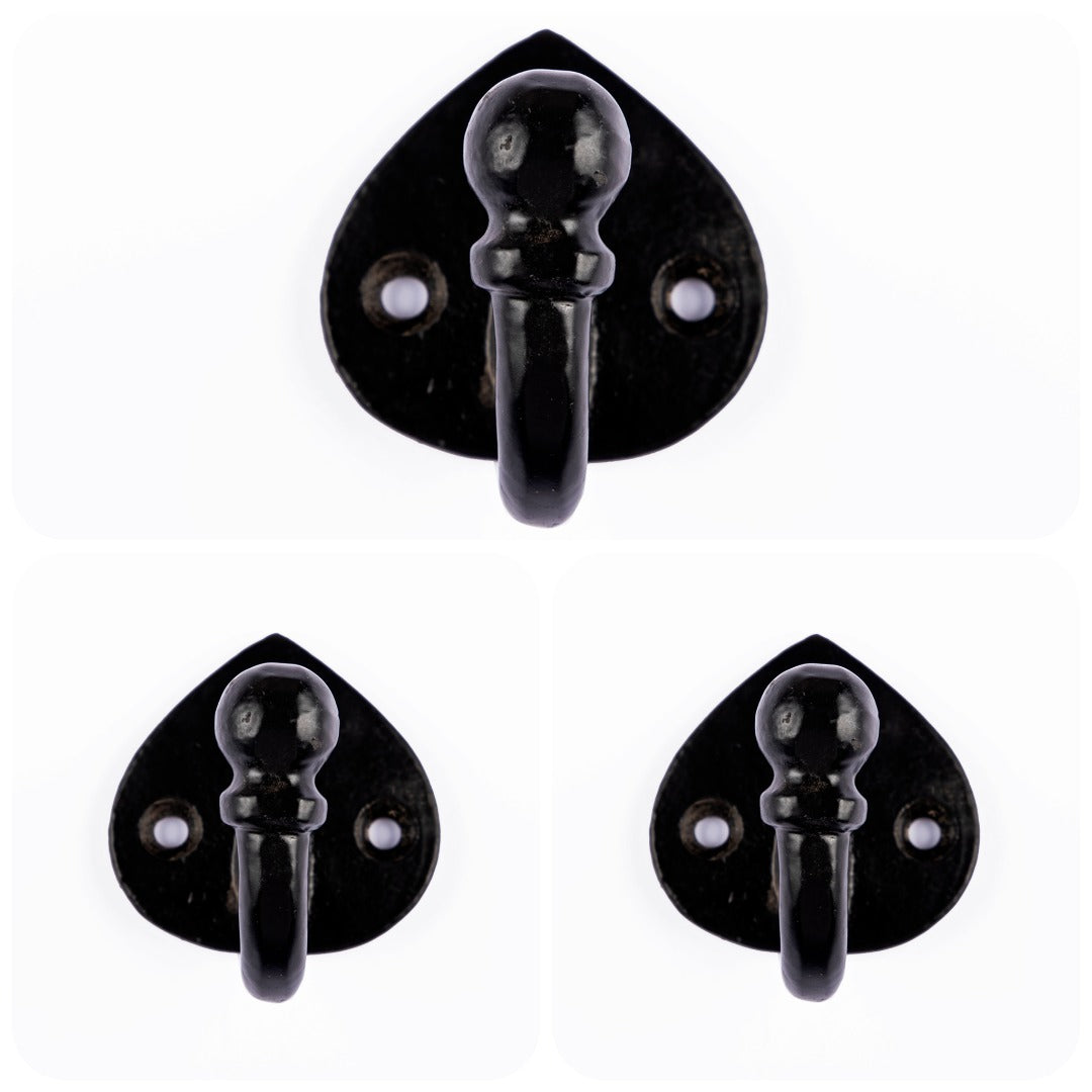 Single Hook Antique Black - Cast Iron - Pack of 3