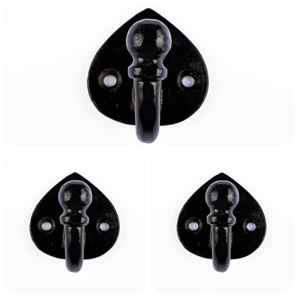Single Hook Antique Black - Cast Iron - Pack of 3
