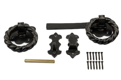 Antique Black Twisted Ring Latch 10'' - High Quality Cast Iron Supplied with Screws