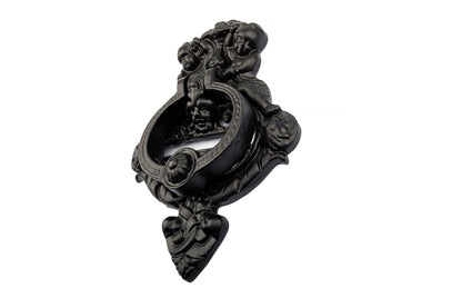 Antique Black Angel Cherubs Door Knocker  - Large (7'' width x 10'' height )