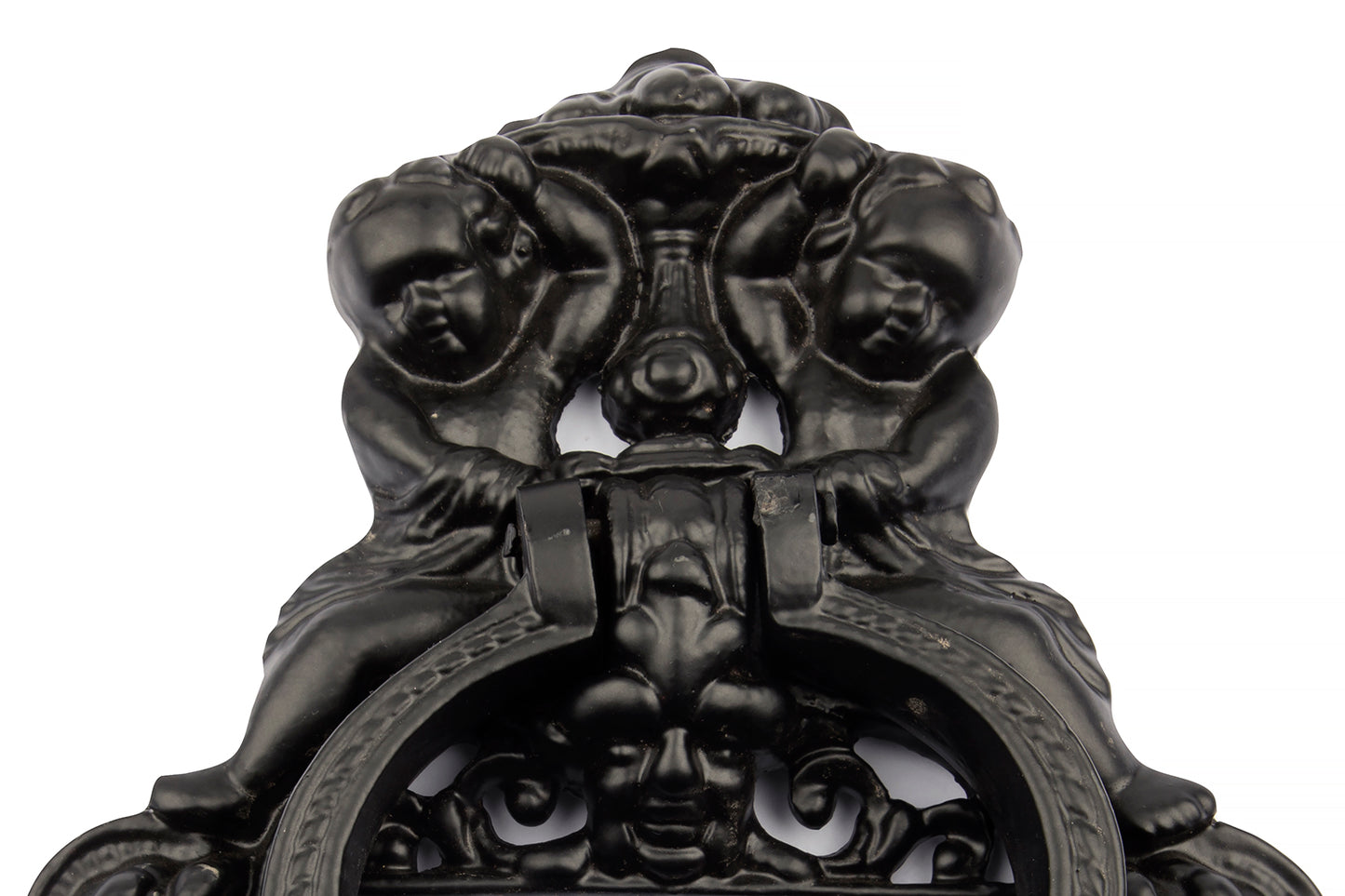 Antique Black Angel Cherubs Door Knocker  - Large (7'' width x 10'' height )