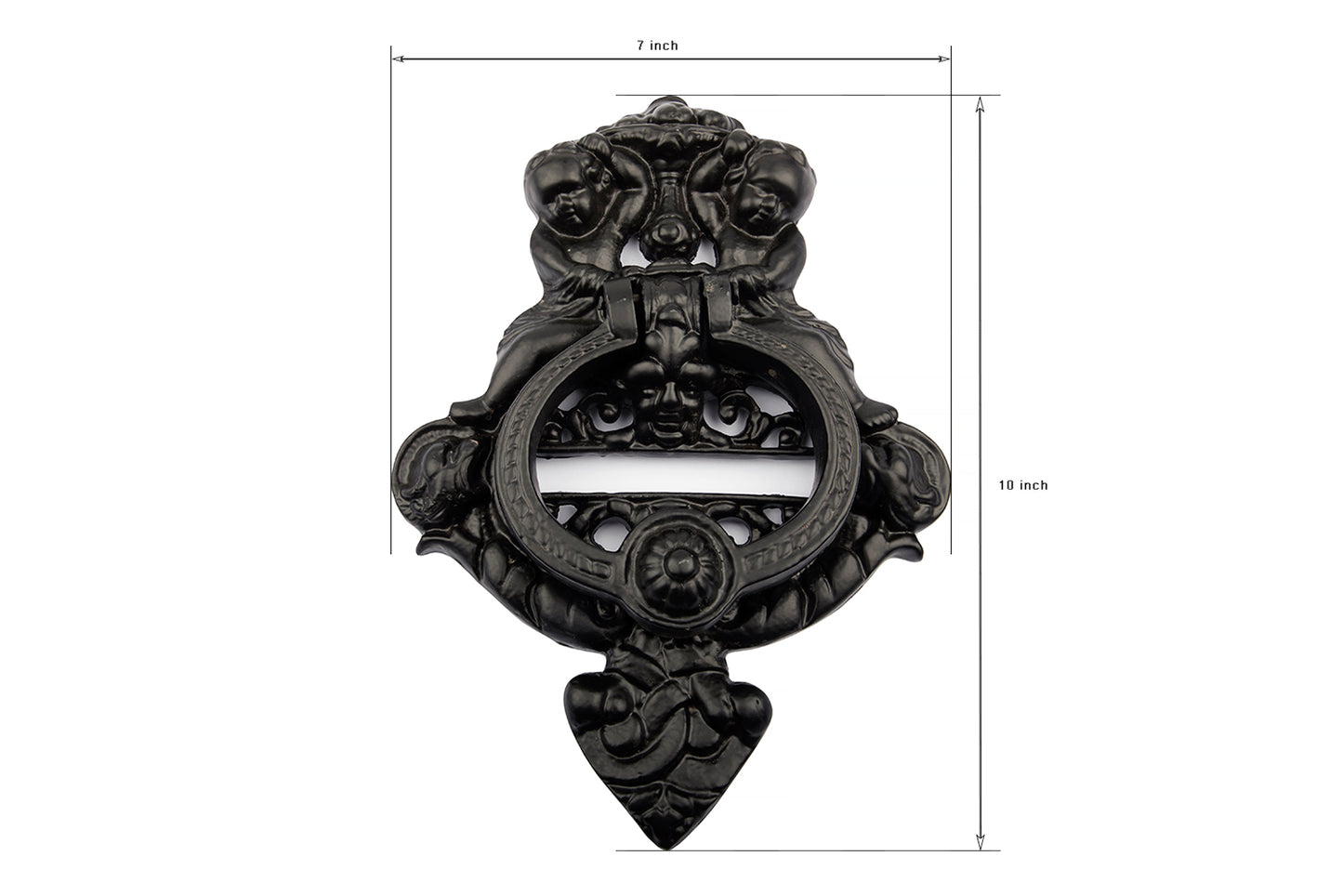 Antique Black Angel Cherubs Door Knocker  - Large (7'' width x 10'' height )