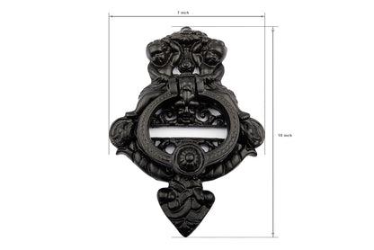 Antique Black Angel Cherubs Door Knocker  - Large (7'' width x 10'' height )