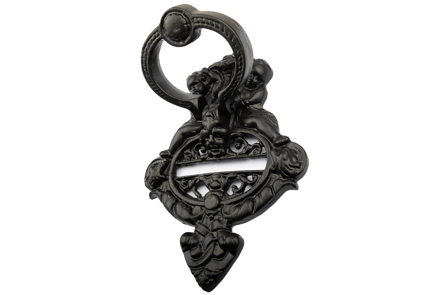 Antique Black Angel Cherubs Door Knocker  - Large (7'' width x 10'' height )